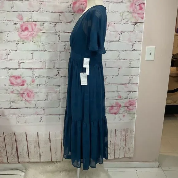 Maggy London nwt blue flutter sleeve midi dress - Picture 9 of 11